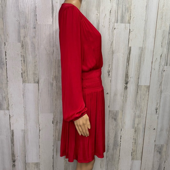 Nine West Red V-Neck Long Sleeve Smocked Mini Dress - Picture 8 of 11